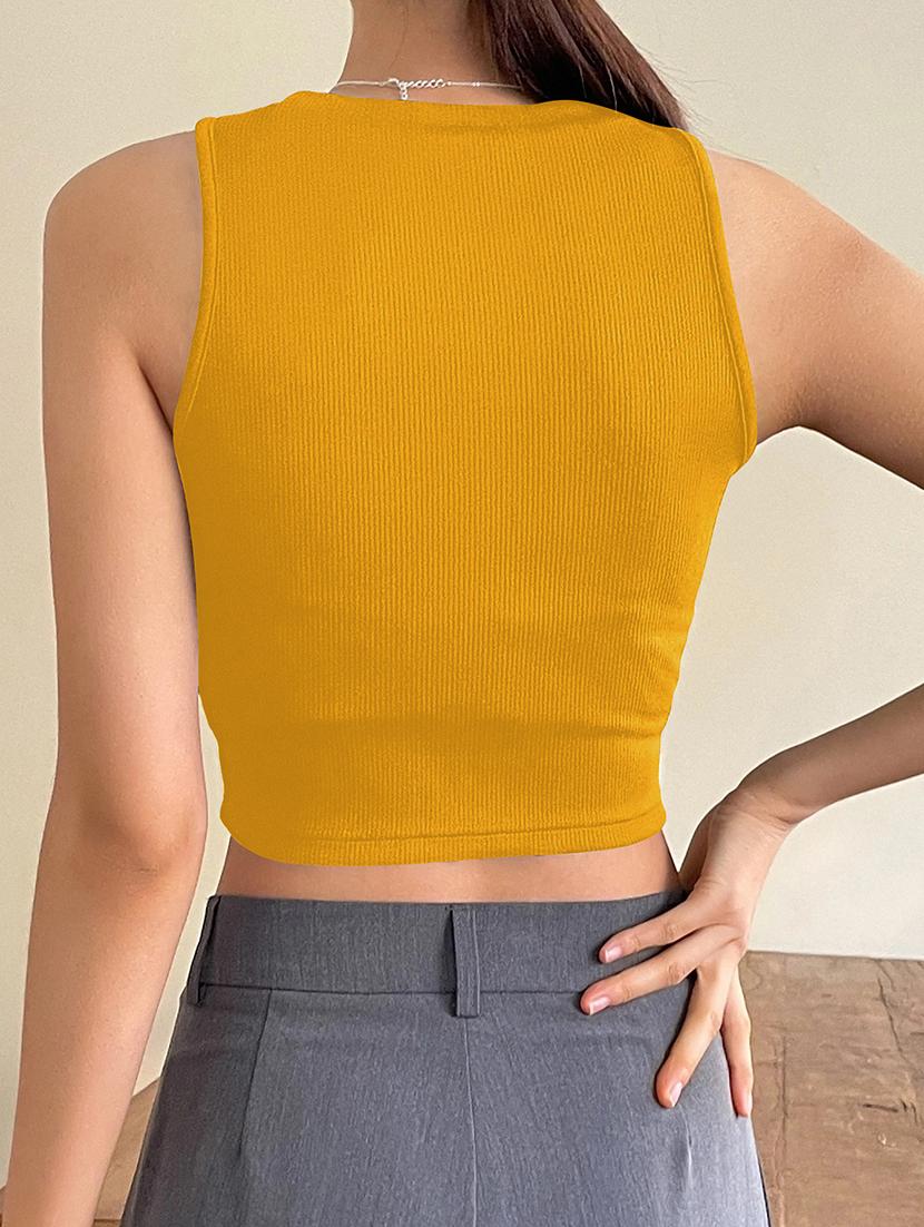 women solid sleeveless tank crop top - 22003713 - Standard Image - 4