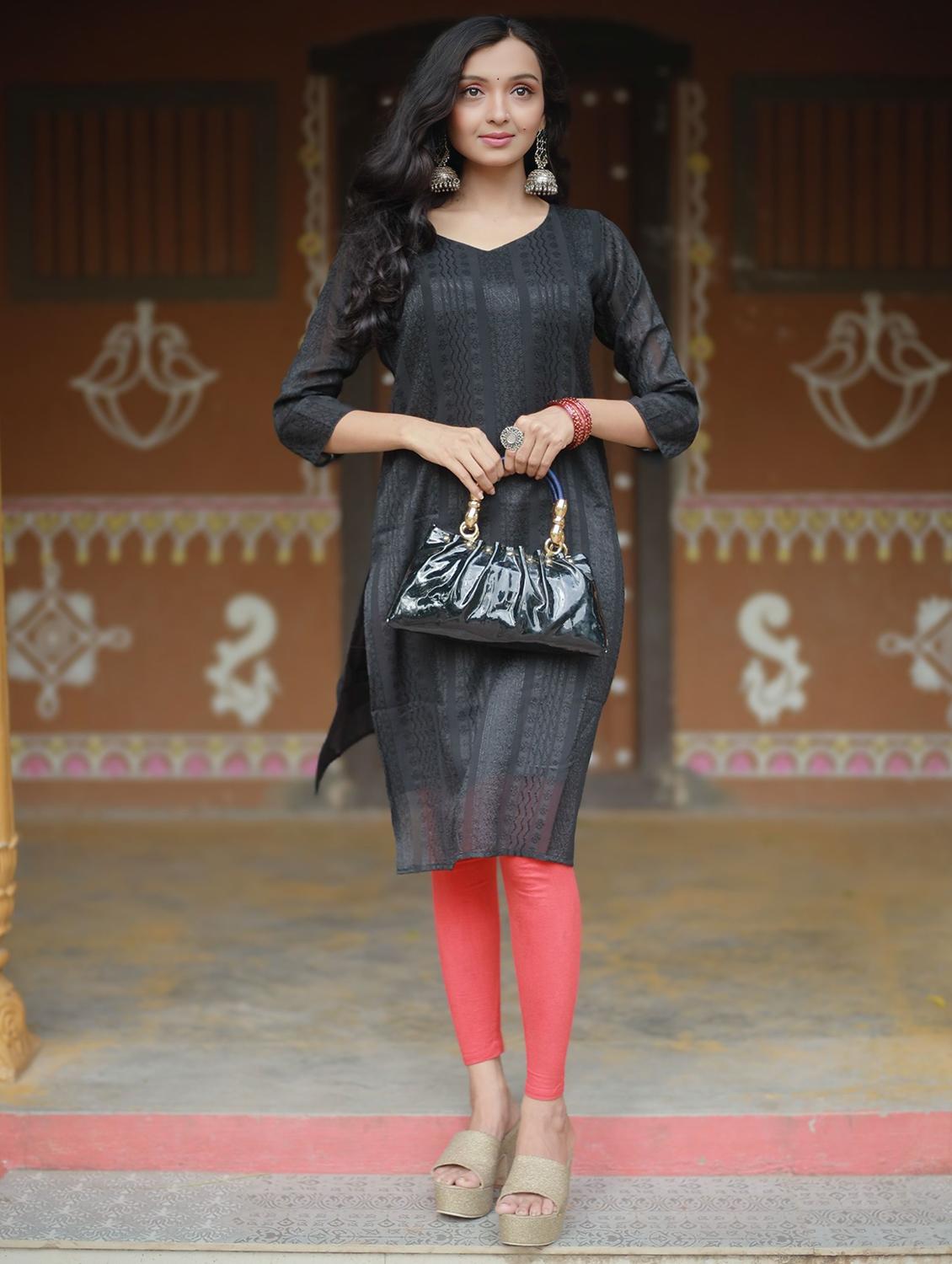 women self design three quarter sleeve straight kurta - 22003721 - Zoom Image - 0