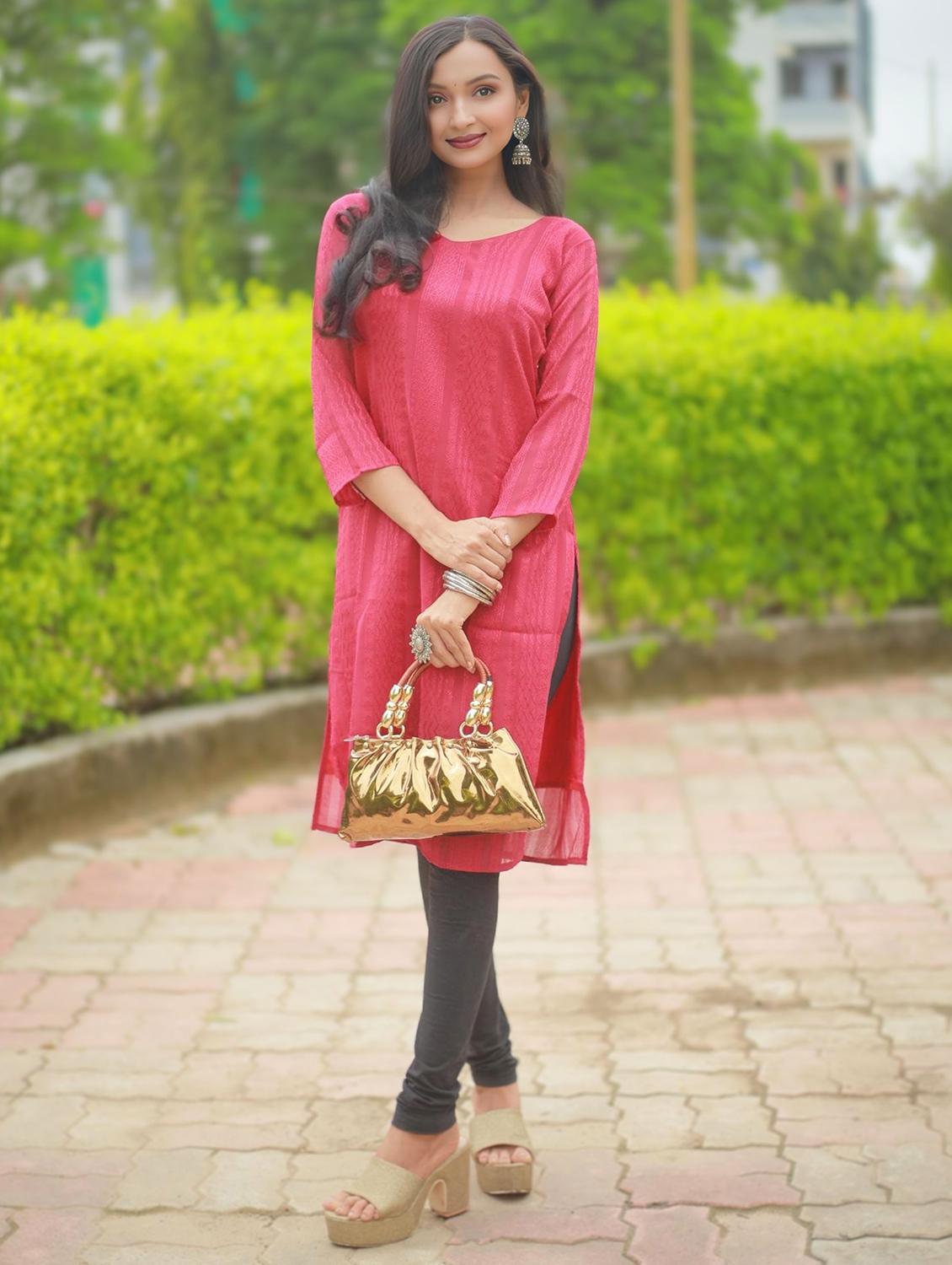 women self design three quarter sleeve straight kurta - 22003723 -  Zoom Image - 0
