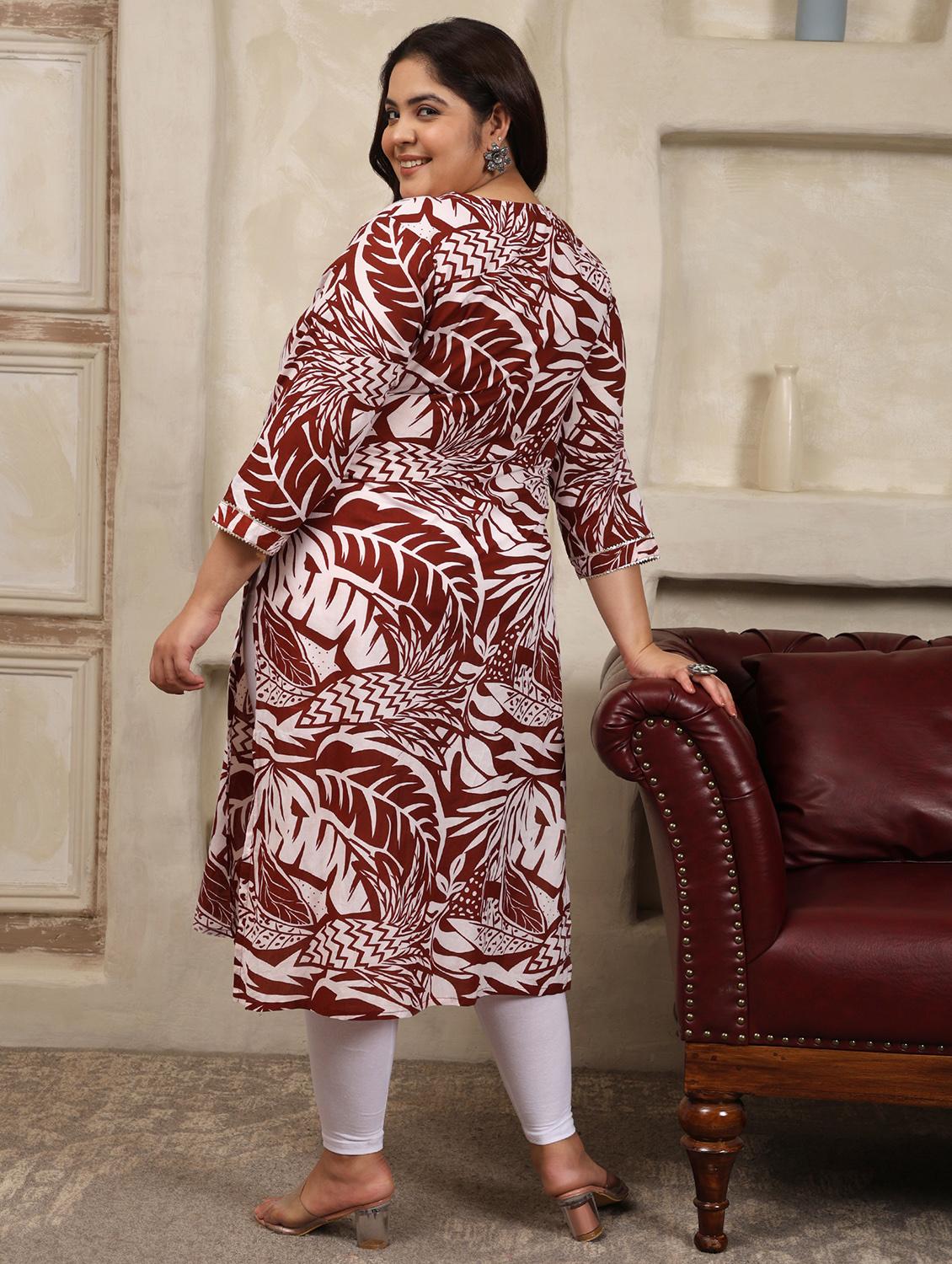women plus size printed three quarter sleeve straight kurta - 22003761 - Standard Image - 4