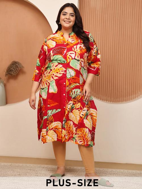 women plus size printed three quarter sleeve a-line kurta - 22003762 -  Standard Image - 0