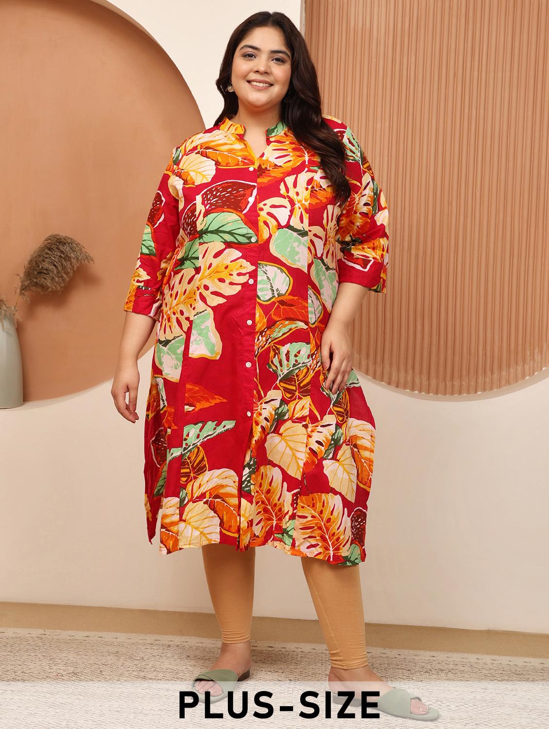 women plus size printed three quarter sleeve a-line kurta - 22003762 -  Zoom Image - 0