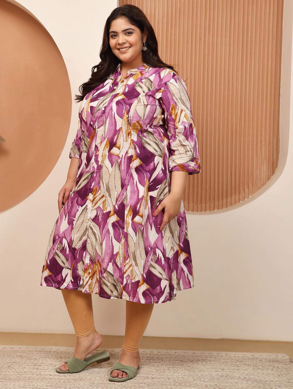women plus size printed three quarter sleeve a-line kurta - 22003764 - Standard Image - 1