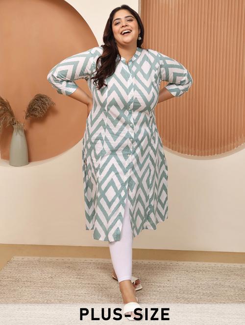 women plus size printed three quarter sleeve a-line kurta - 22003765 -  Standard Image - 0