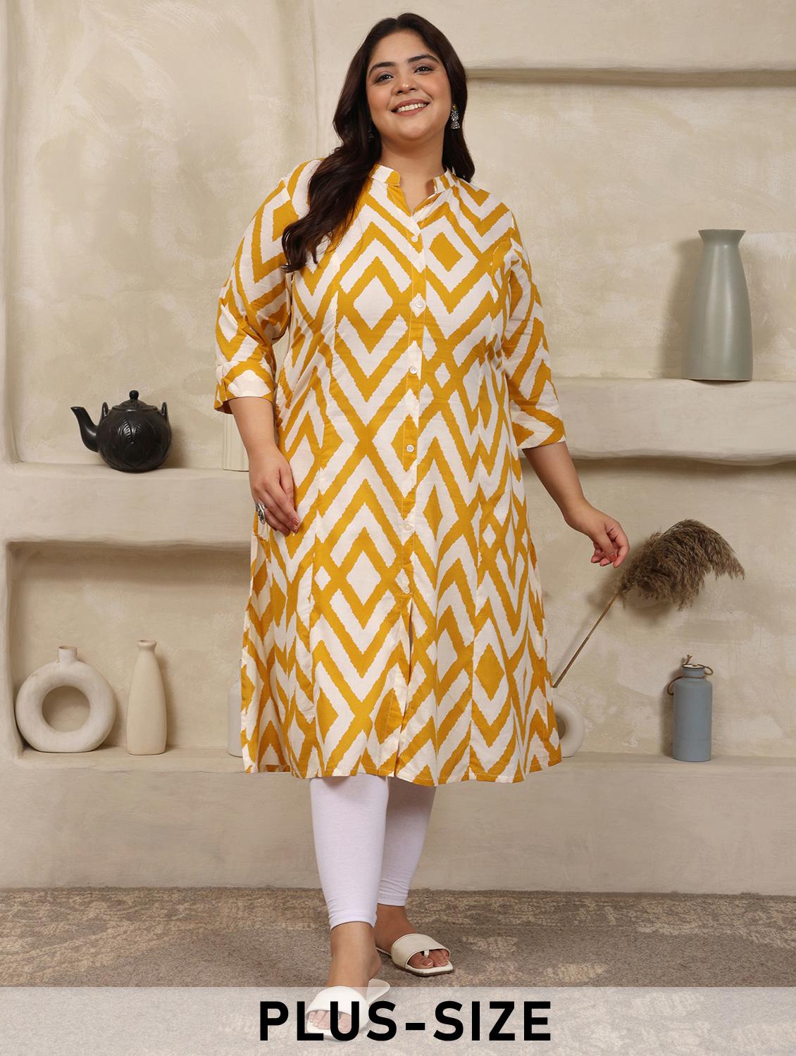 women plus size printed three quarter sleeve a-line kurta - 22003766 - Zoom Image - 0