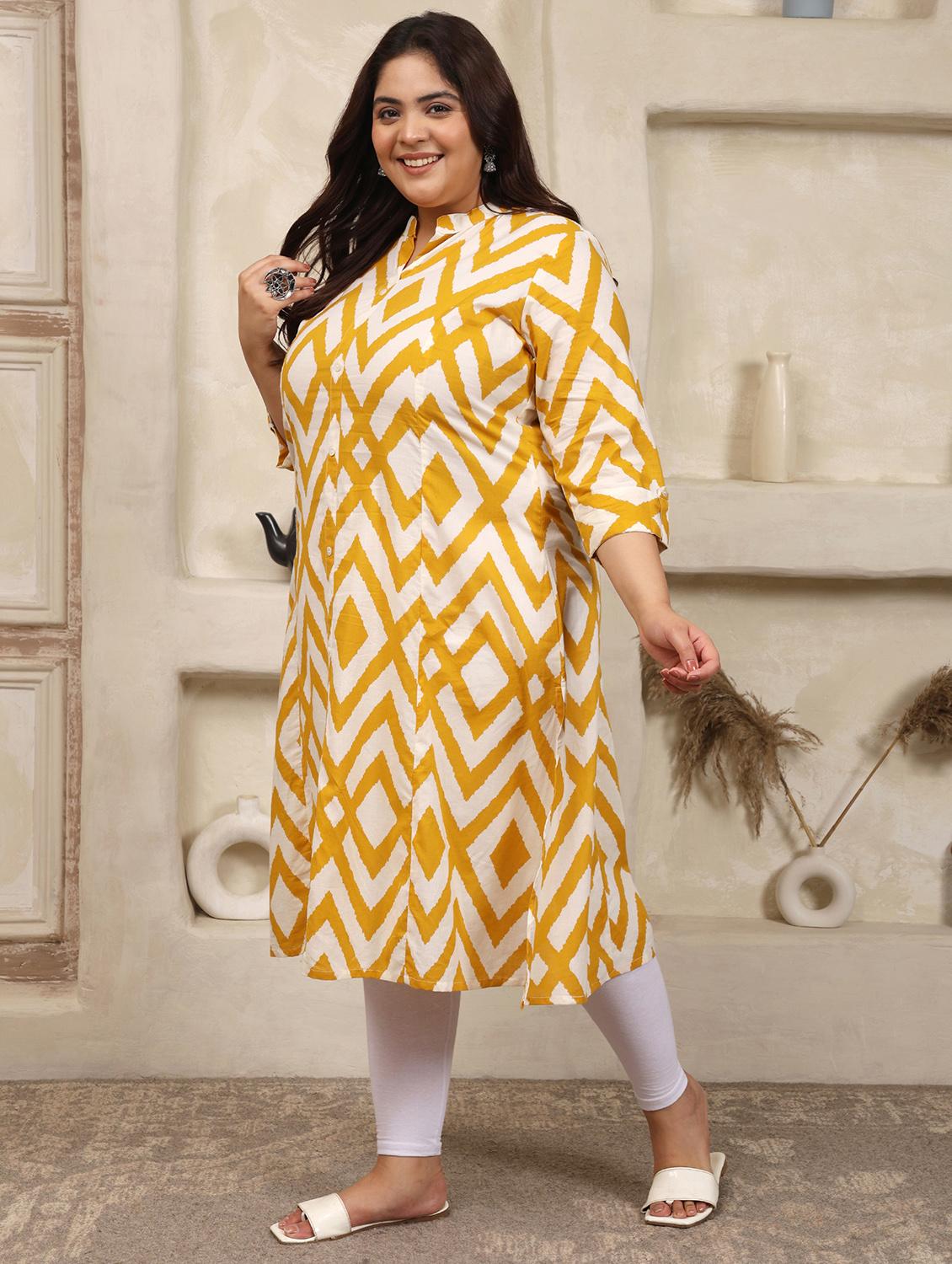 women plus size printed three quarter sleeve a-line kurta - 22003766 - Standard Image - 1