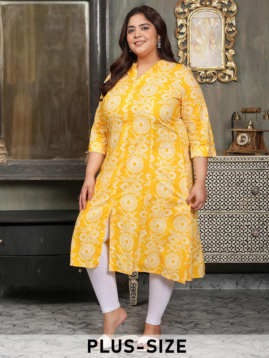 women plus size printed three quarter sleeve a-line kurta - 22003767 - Zoom Image - 0