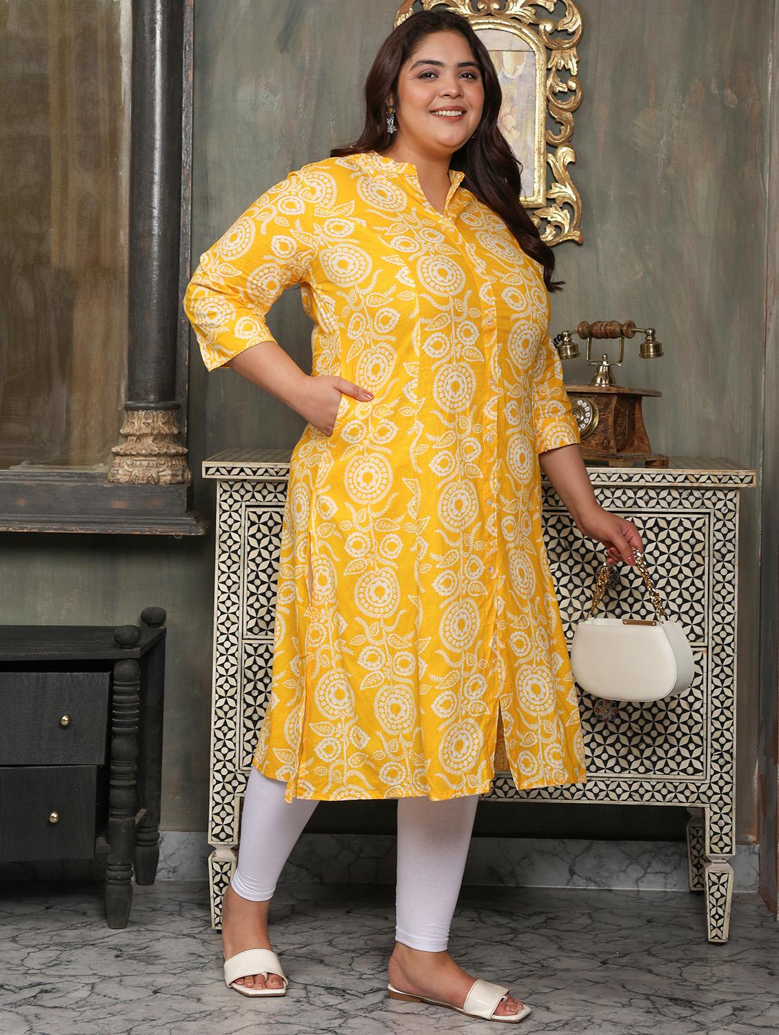 women plus size printed three quarter sleeve a-line kurta - 22003767 -  Standard Image - 1