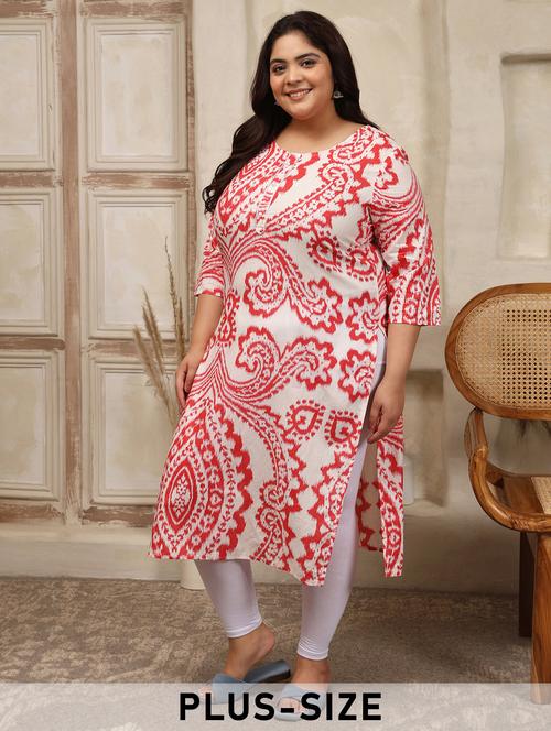 women plus size ikat printed three quarter sleeve straight kurta - 22003769 -  Standard Image - 0