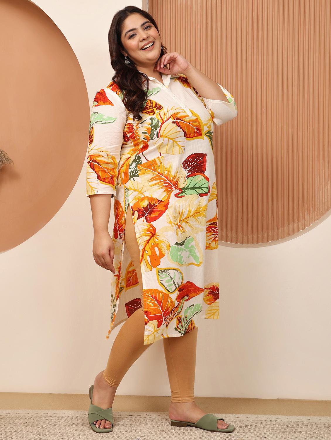 women plus size printed three quarter sleeve straight kurta - 22003772 - Standard Image - 1