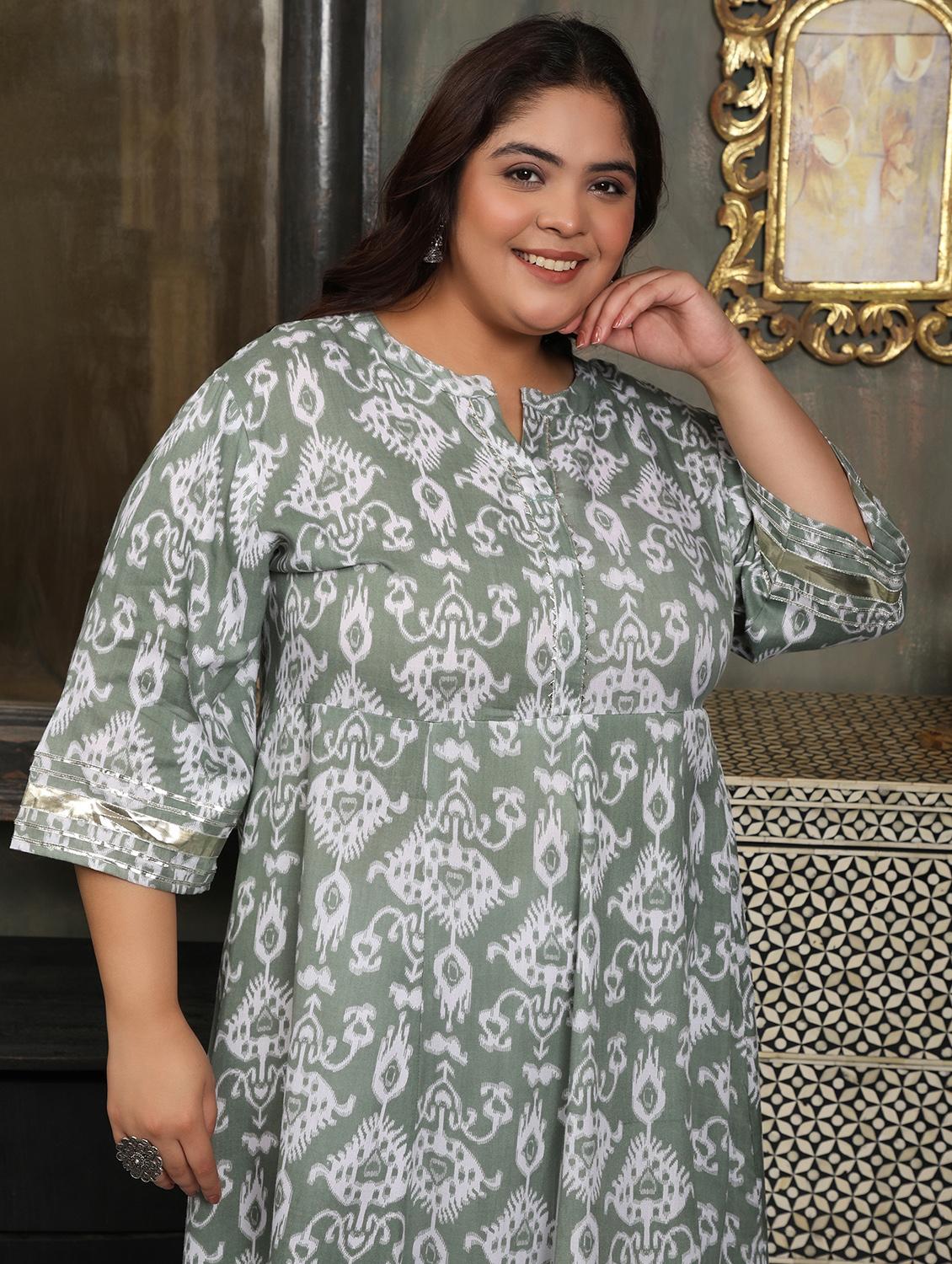 women plus size printed three quarter sleeve anarkali kurta - 22003773 -  Standard Image - 1