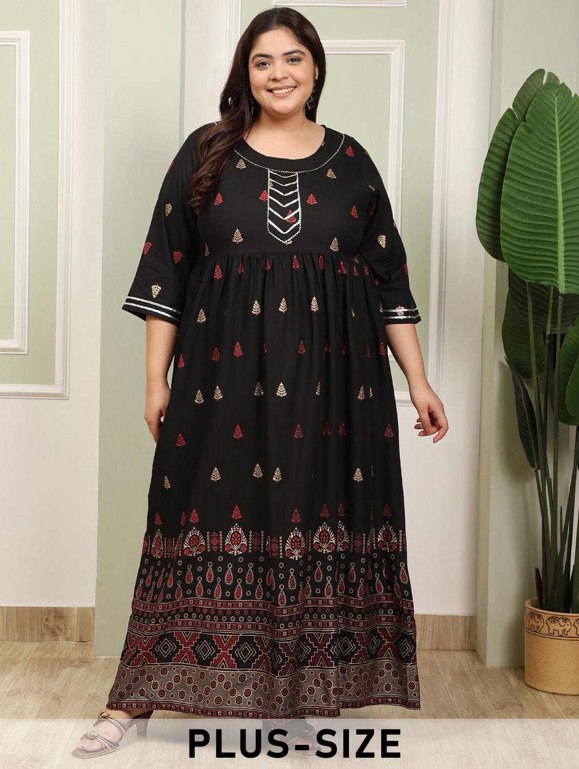 women plus size printed three quarter sleeve anarkali kurta - 22003774 - Zoom Image - 0