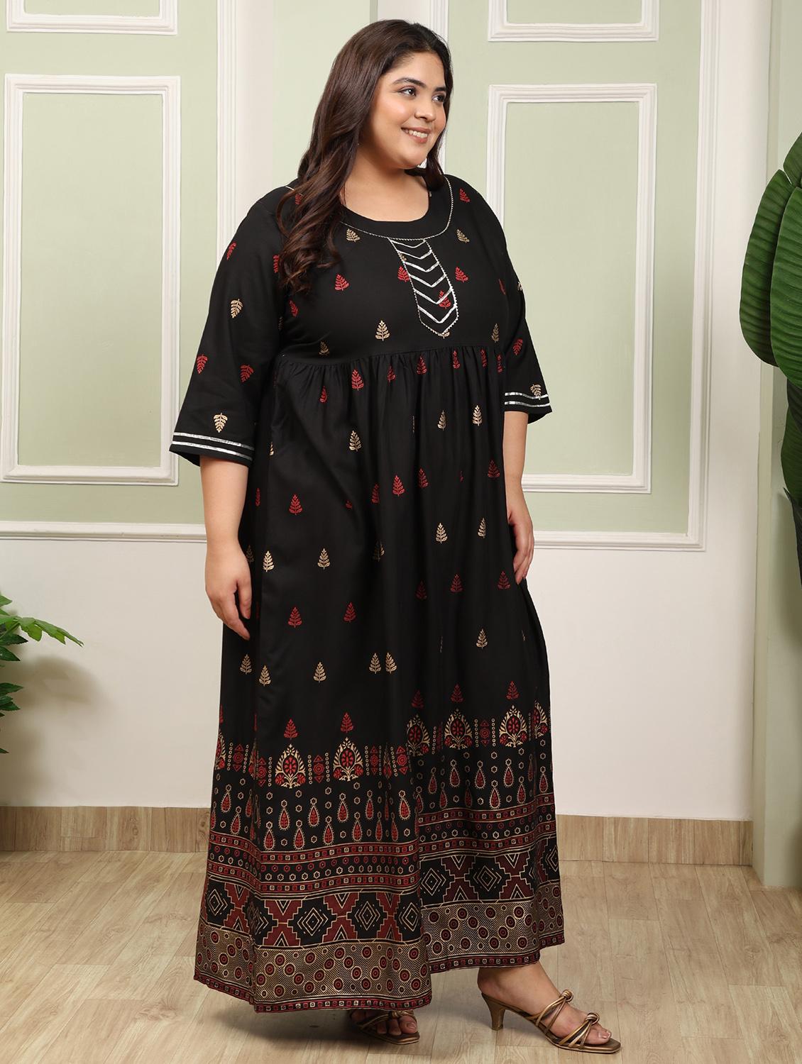 women plus size printed three quarter sleeve anarkali kurta - 22003774 - Standard Image - 1