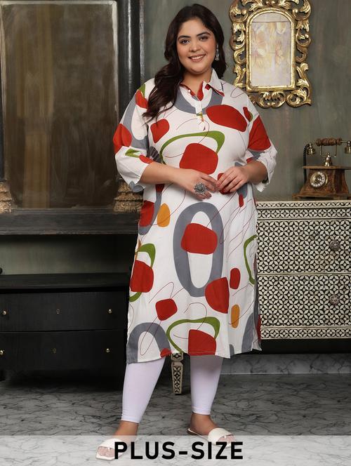 women plus size printed three quarter sleeve straight kurta - 22003778 -  Standard Image - 0