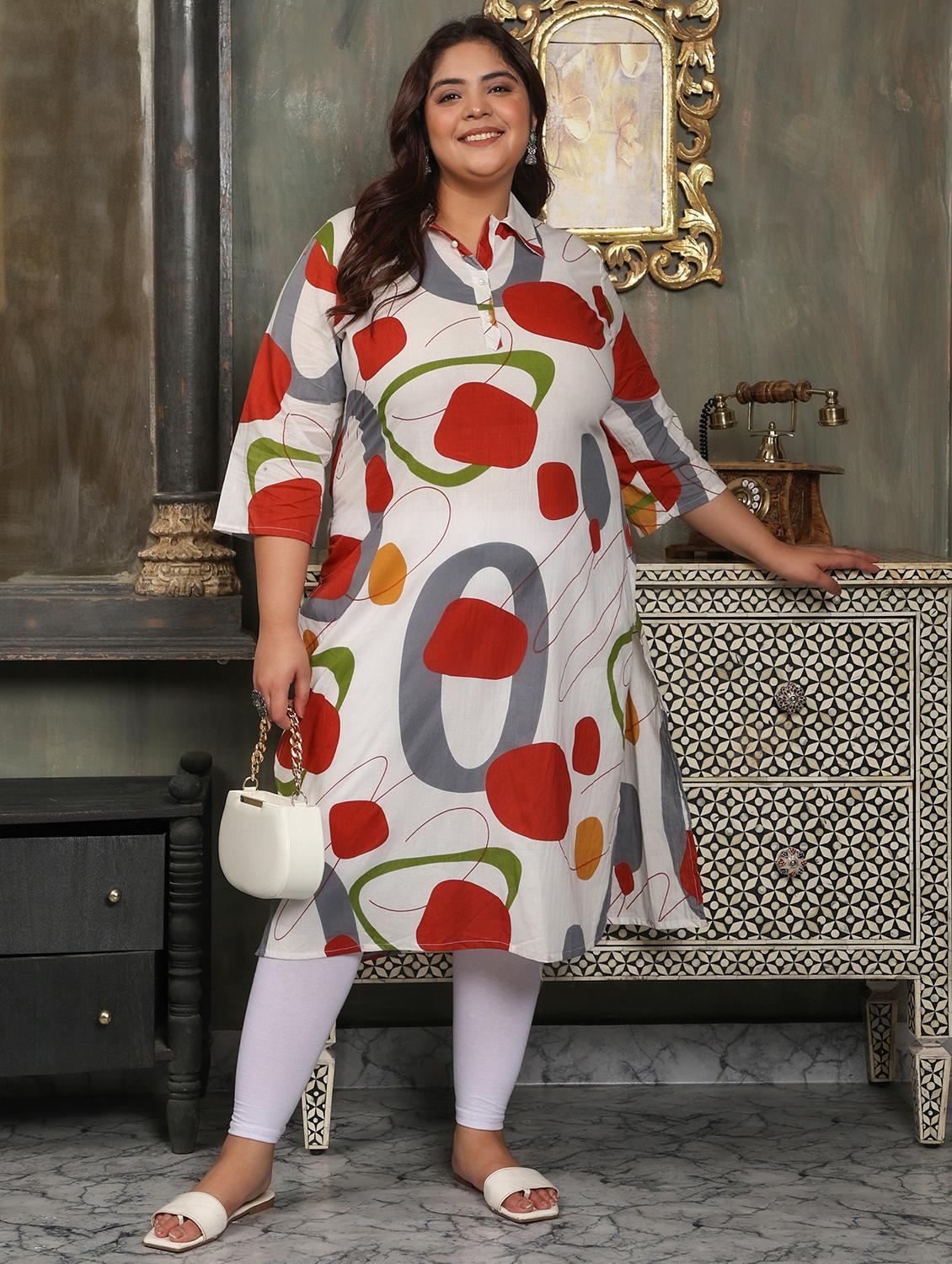 women plus size printed three quarter sleeve straight kurta - 22003778 -  Standard Image - 1