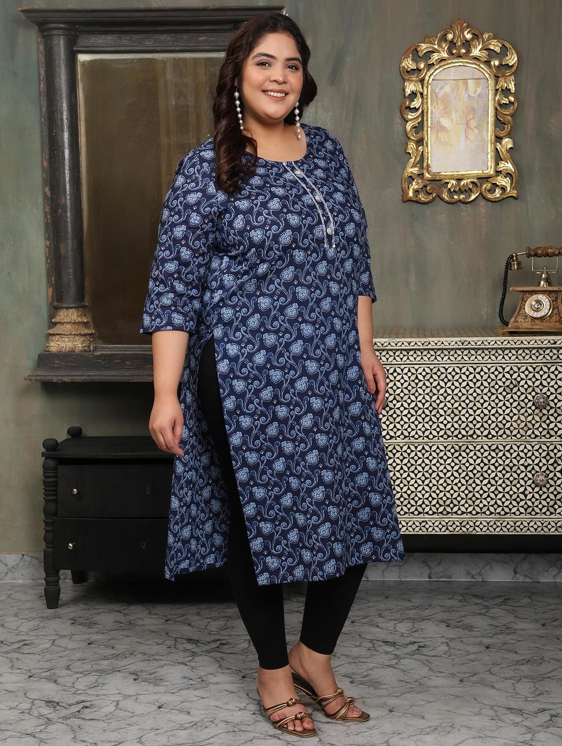 women plus size printed three quarter sleeve straight kurta - 22003783 -  Standard Image - 1