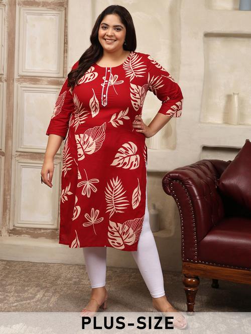 women plus size printed three quarter sleeve straight kurta - 22003786 -  Standard Image - 0