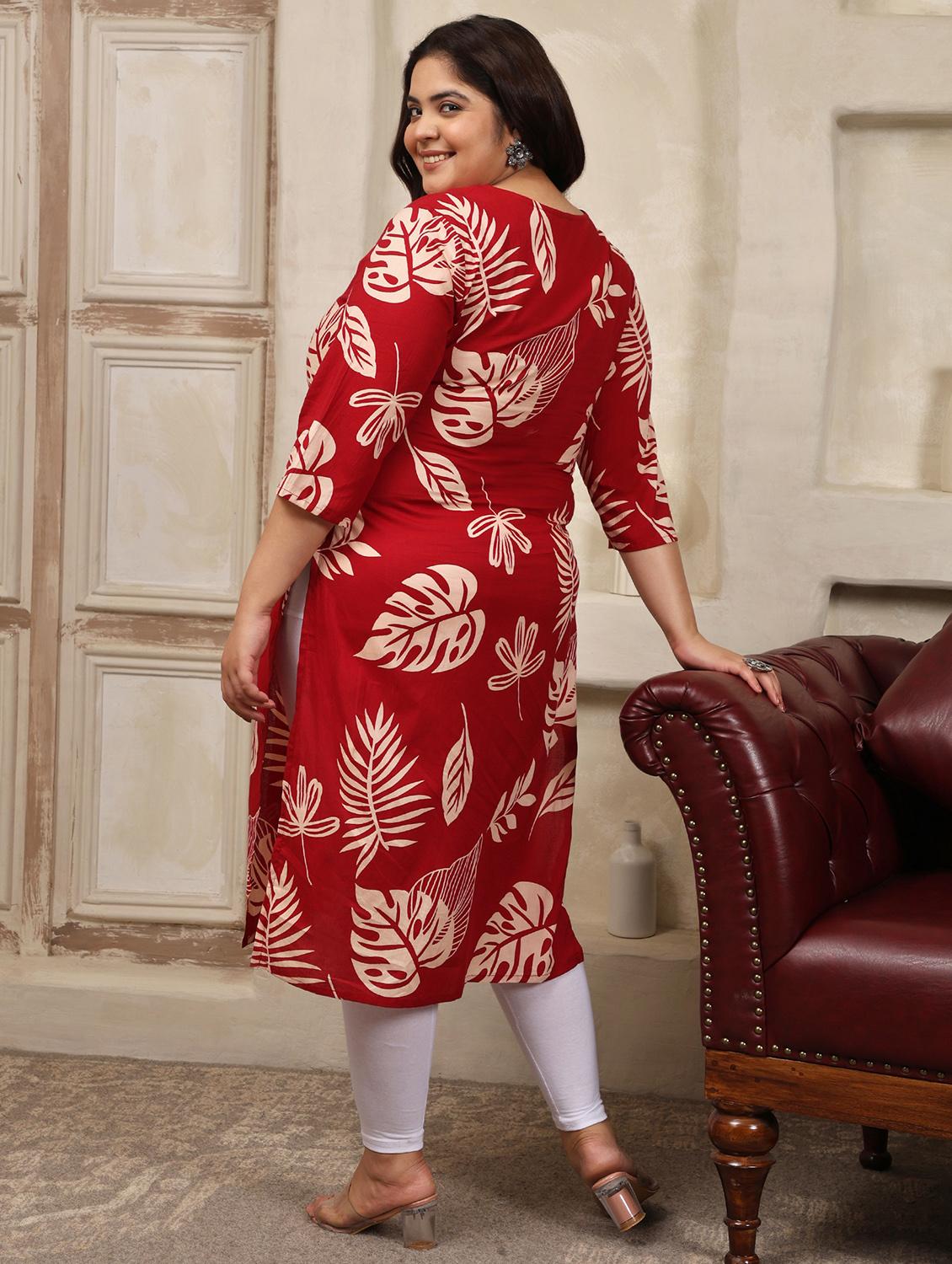 women plus size printed three quarter sleeve straight kurta - 22003786 - Standard Image - 4