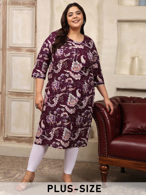 women plus size floral printed three quarter sleeve straight kurta - 22003789 - Standard Image - 0