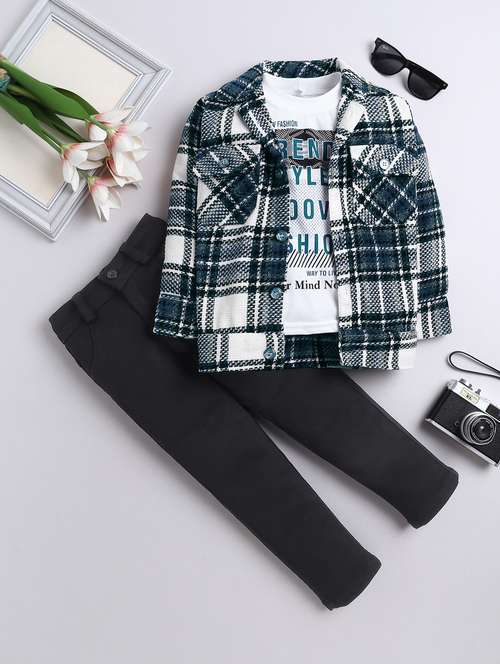 boys checkered shirt and trouser with t-shirt - 22003808 - Standard Image - 0