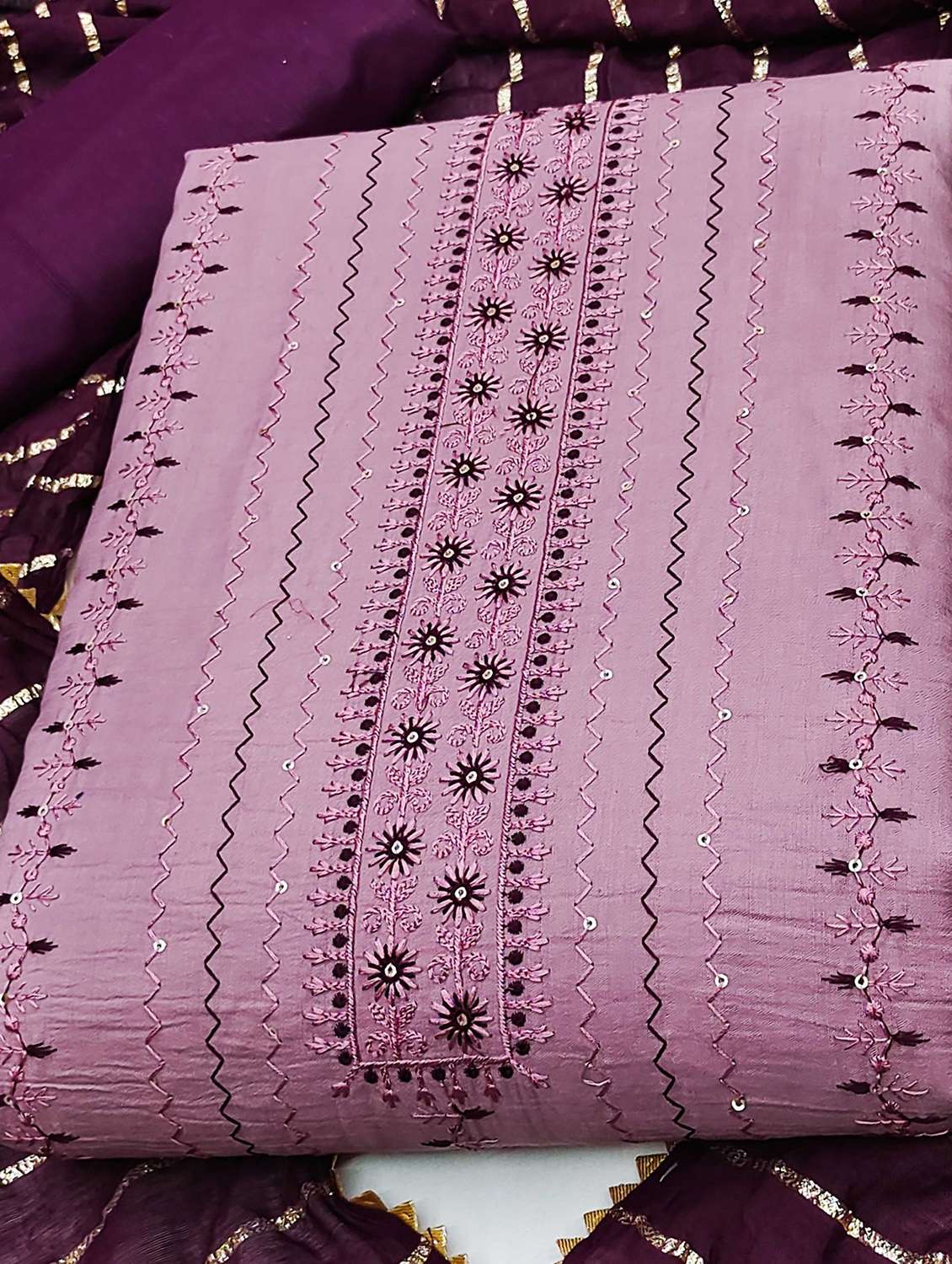 women solid with work embroidered unstitched suit set - 22003824 -  Standard Image - 1