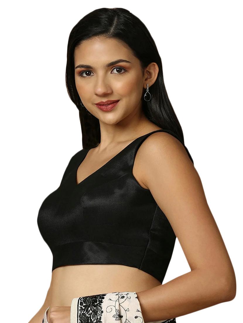 women solid v-neck sleeveless stitched blouse - 22003852 - Standard Image - 1