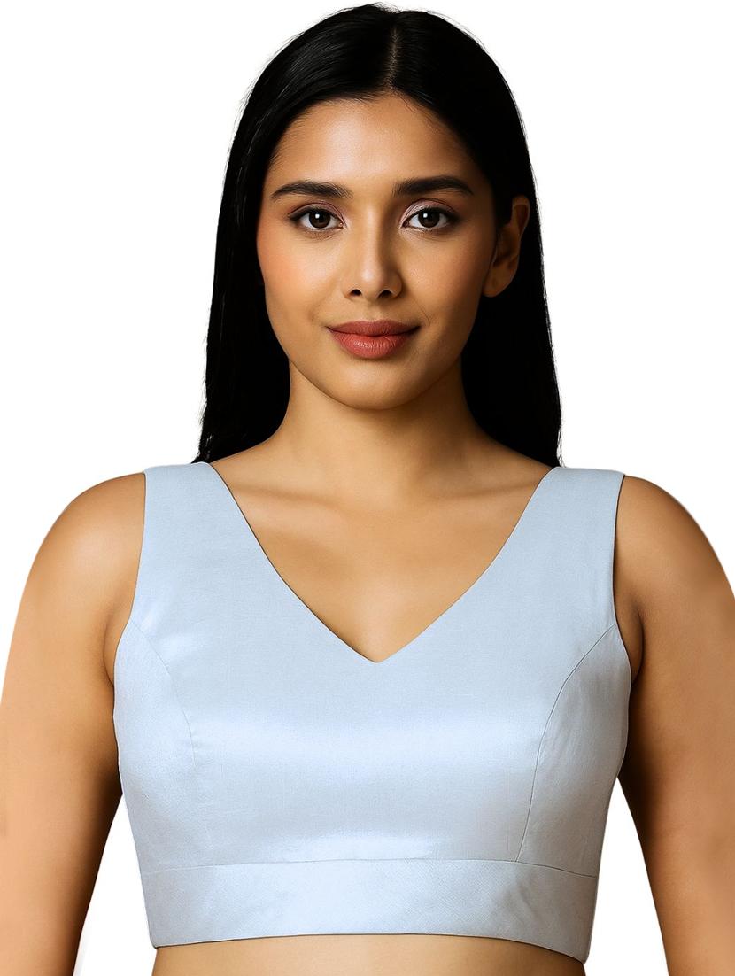 women solid v-neck sleeveless stitched blouse - 22003866 - Zoom Image - 0