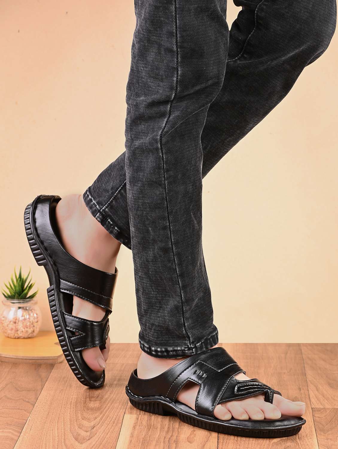 black synthetic slip on sandals - 22003875 -  Standard Image - 1