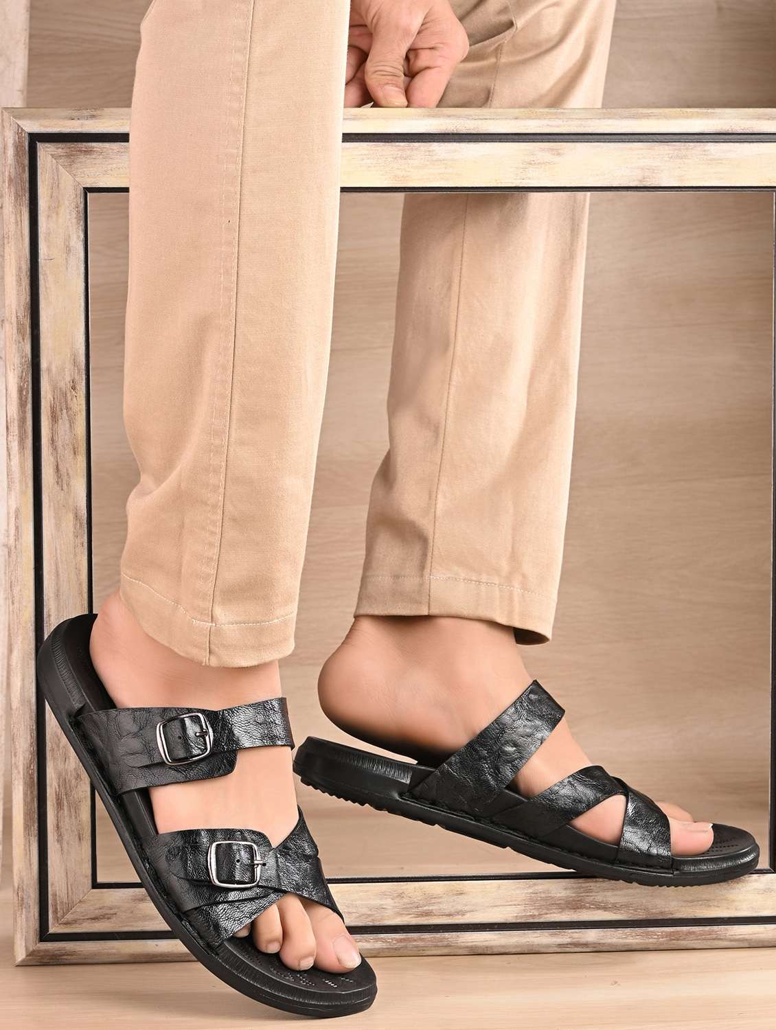 men black slip on sandal - 22003895 -  Standard Image - 1