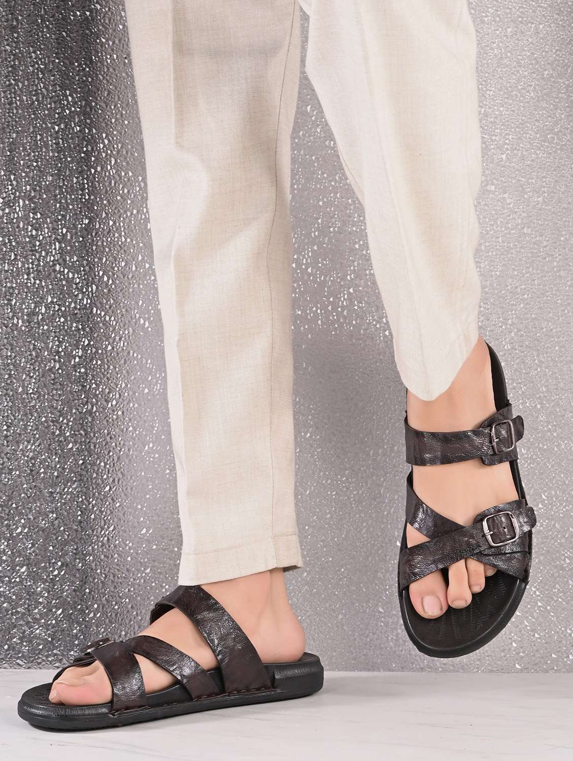 men brown slip on sandal - 22003896 -  Standard Image - 1