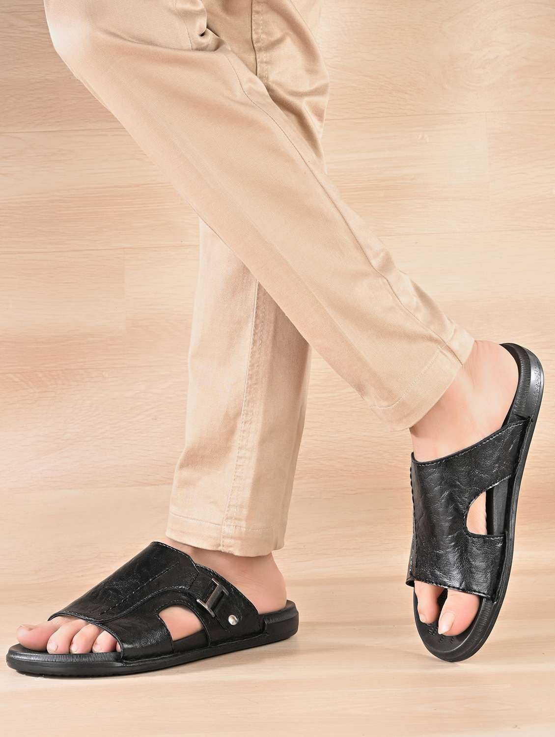 men black slip on sandal - 22003901 -  Standard Image - 1