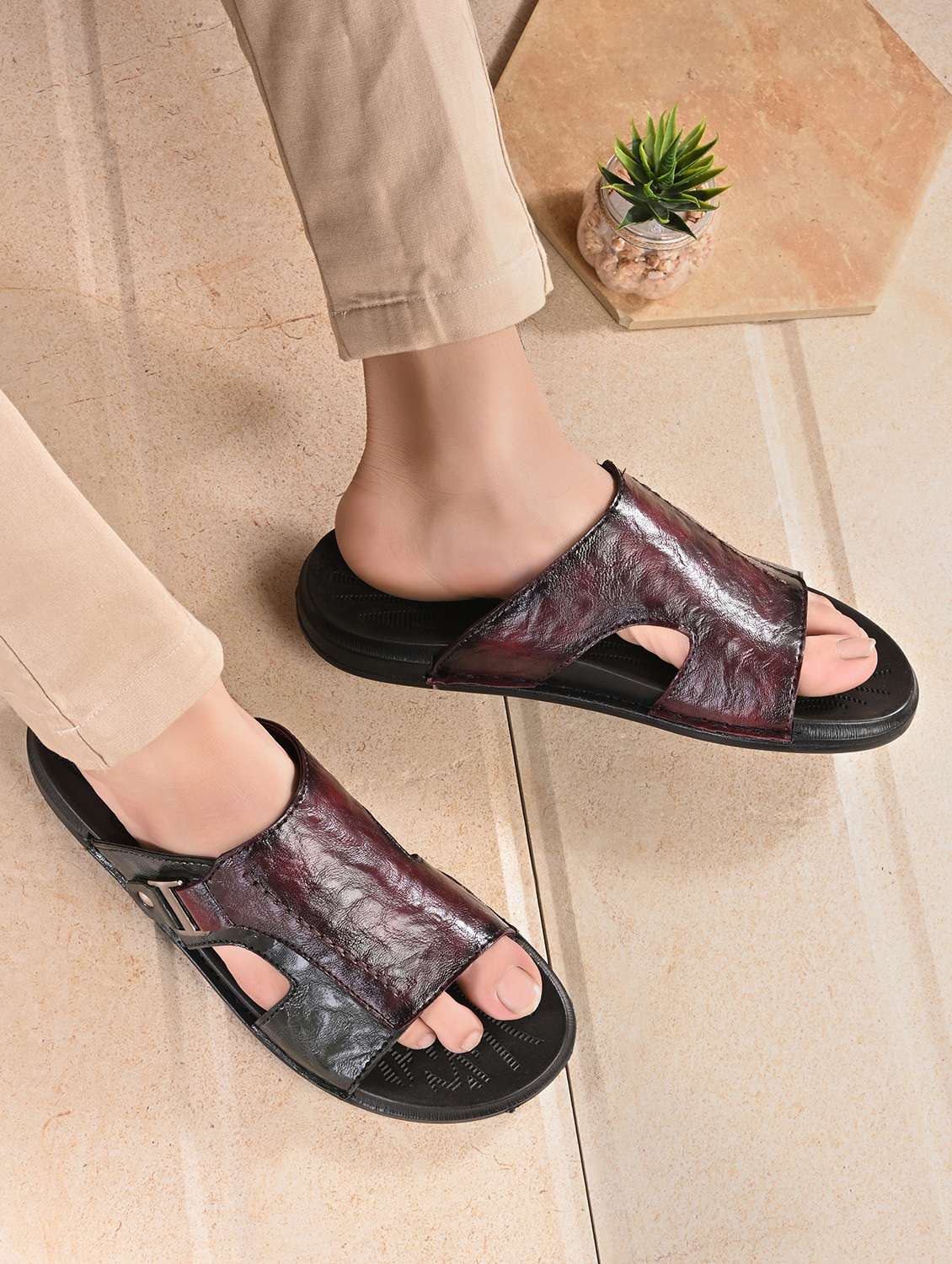 men burgundy slip on sandal - 22003902 -  Standard Image - 1