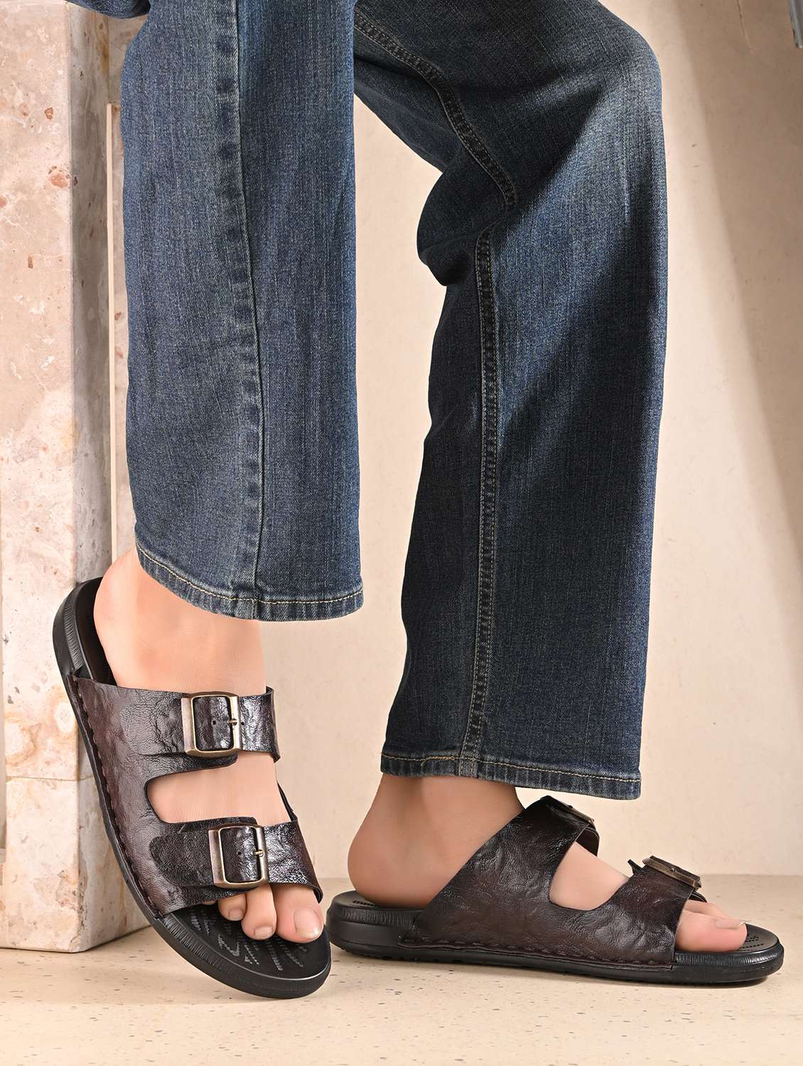 men brown slip on sandal - 22003908 -  Standard Image - 1