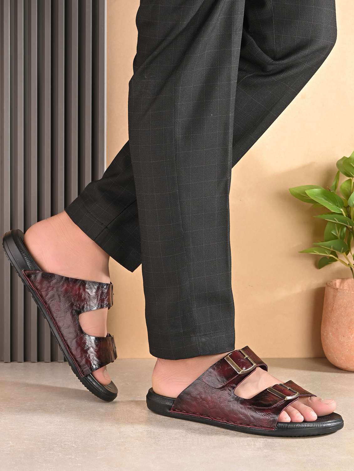 men burgundy slip on sandal - 22003909 -  Standard Image - 1