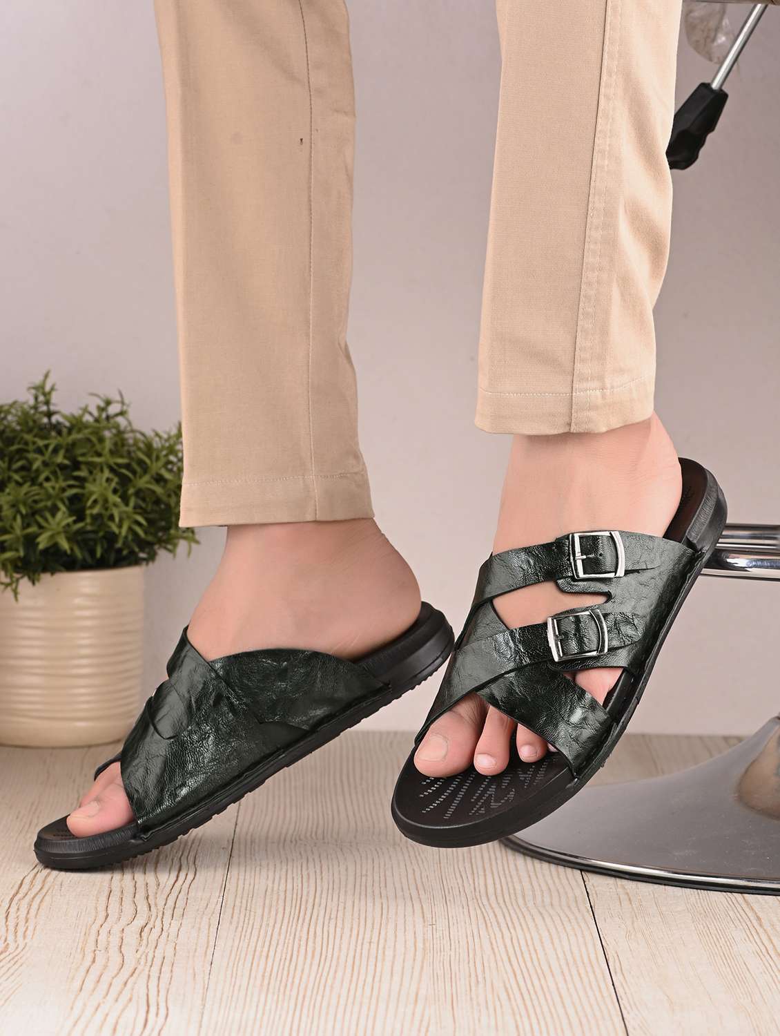 men olive slip on sandal - 22003912 -  Standard Image - 1