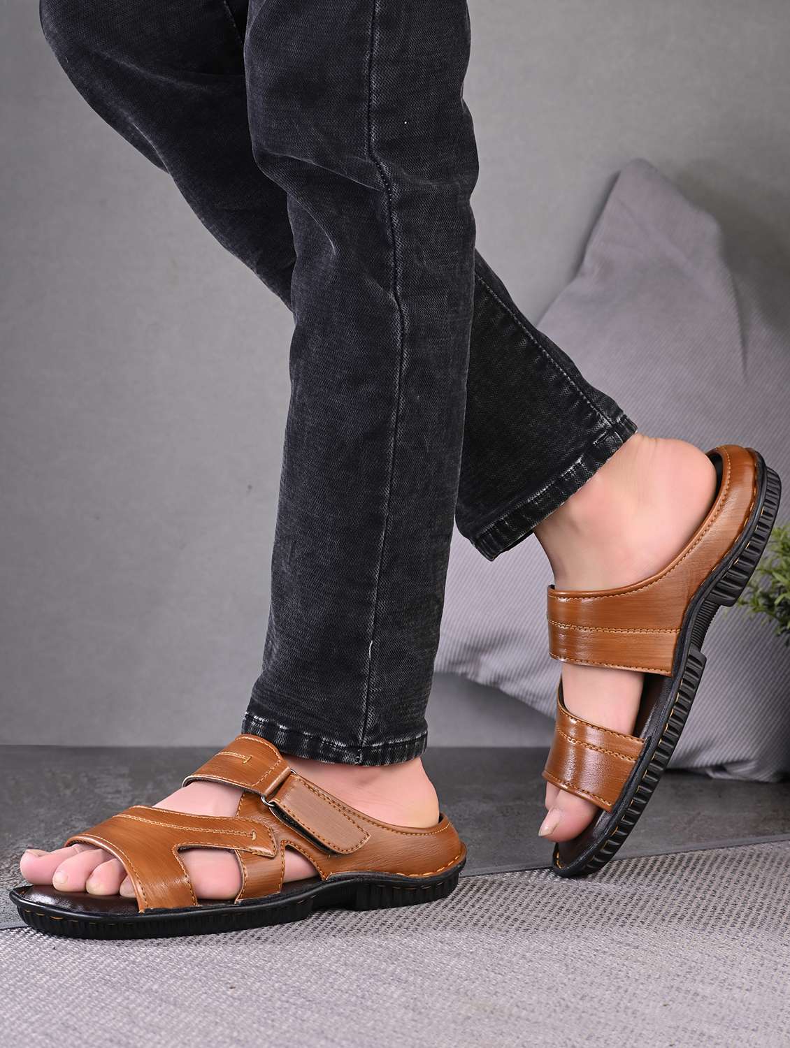 men tan slip on sandal - 22003918 -  Standard Image - 4