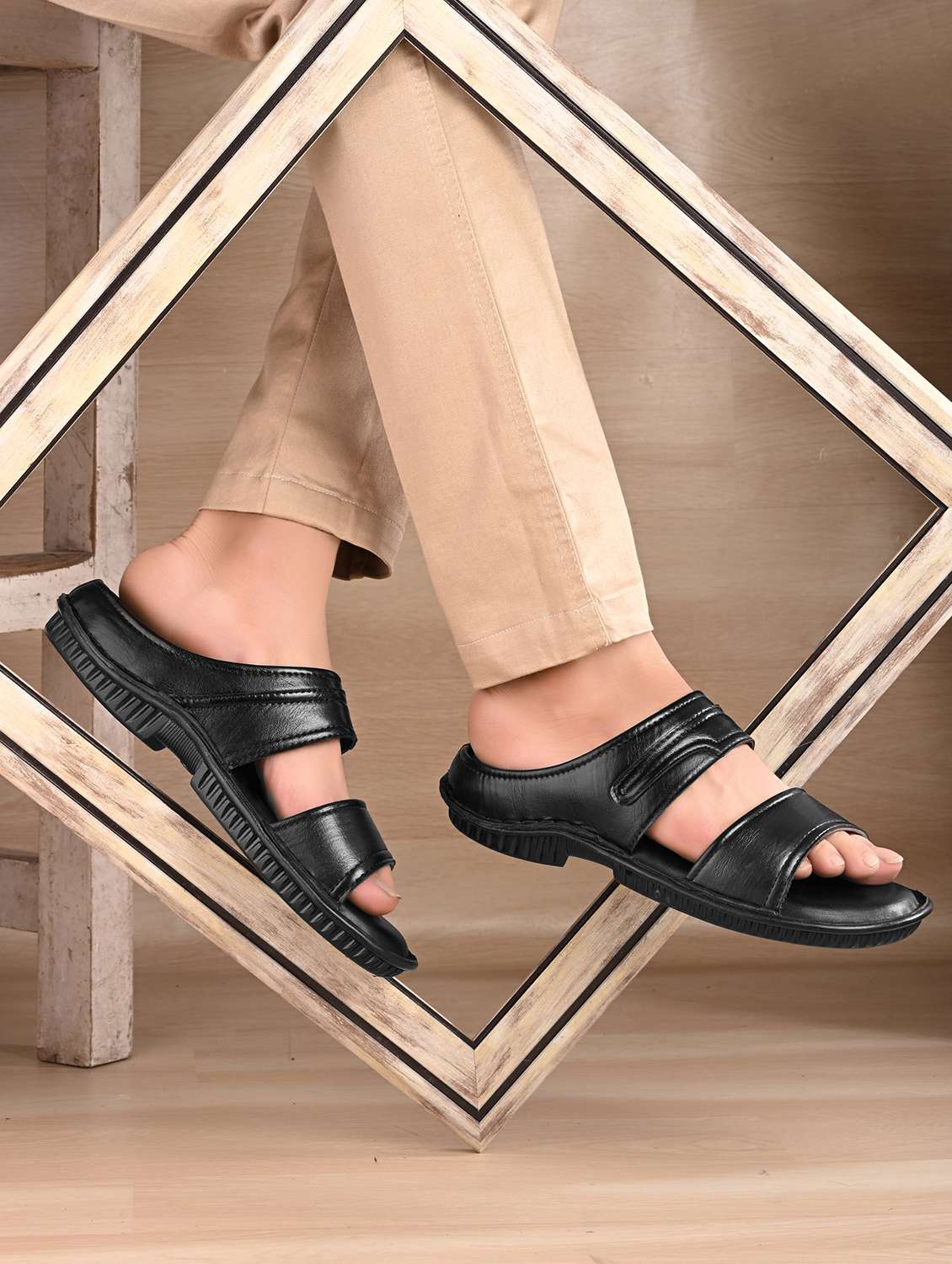 men black slip on sandal - 22003922 -  Standard Image - 1