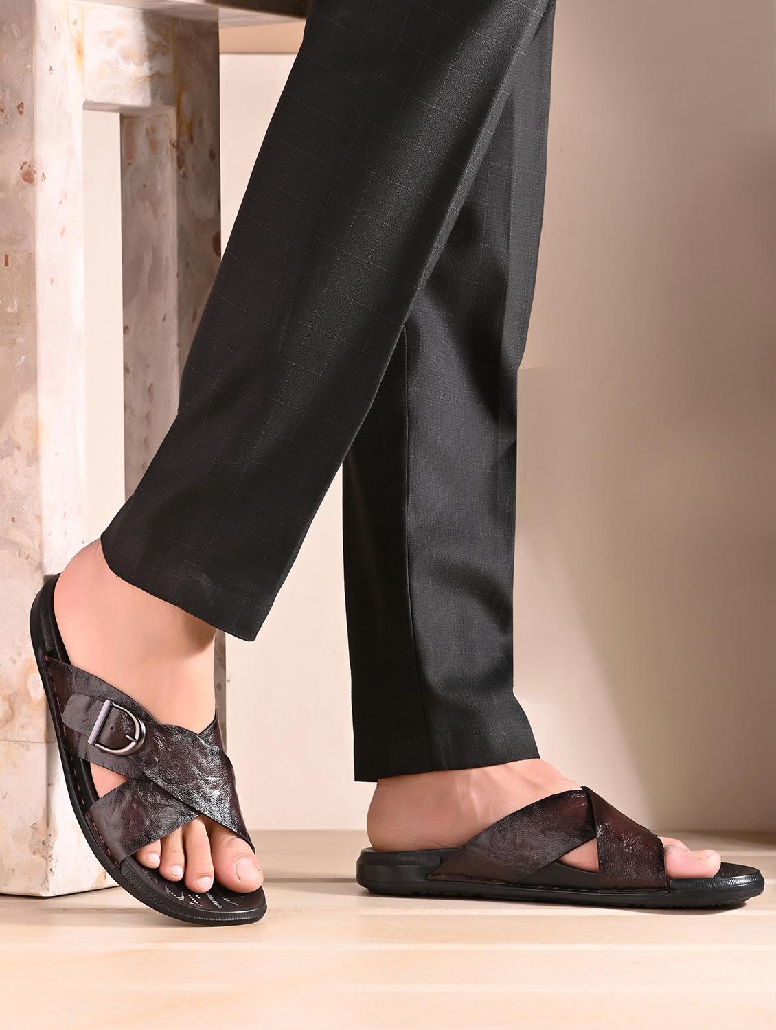 men brown slip on sandal - 22003931 - Standard Image - 1