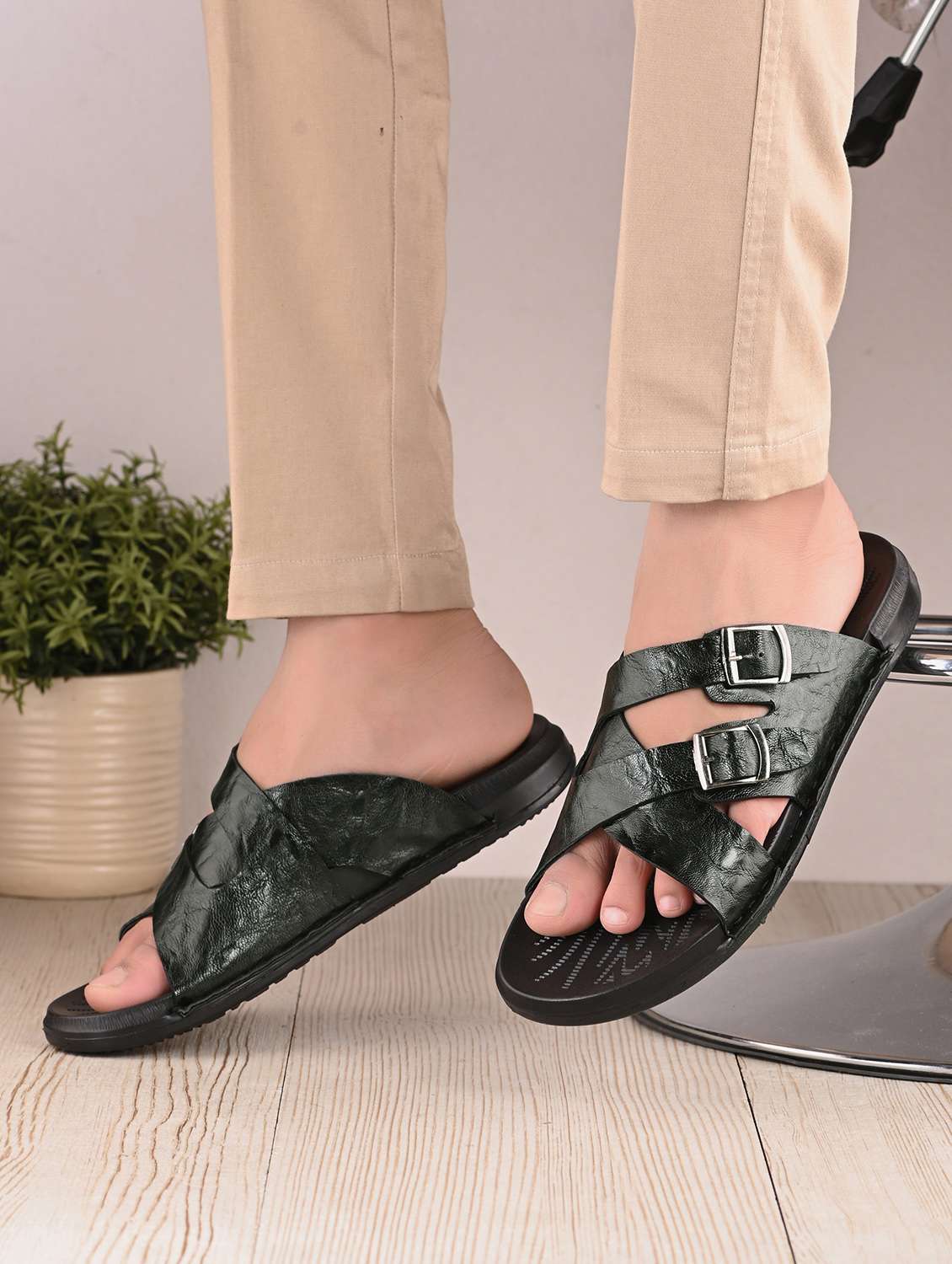 men olive slip on sandal - 22003950 -  Standard Image - 1