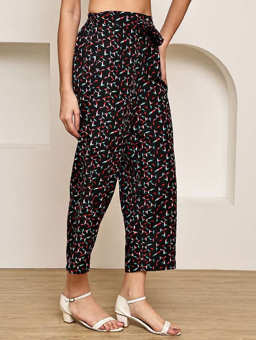 women printed mid rise ankle length straight trouser - 22003953 - Standard Image - 1