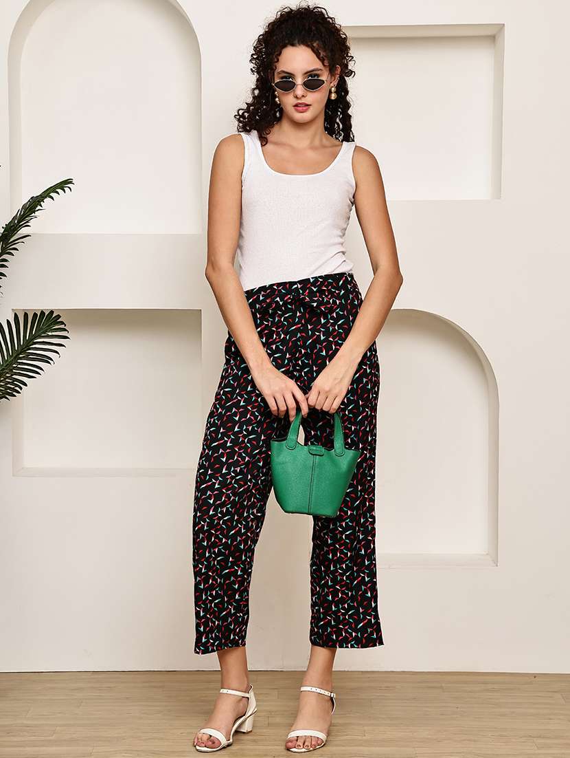 women printed mid rise ankle length straight trouser - 22003953 - Standard Image - 4