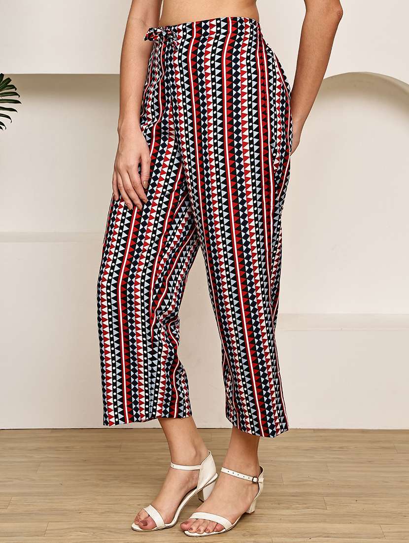women geometric printed mid rise ankle length straight trouser - 22003954 - Standard Image - 1