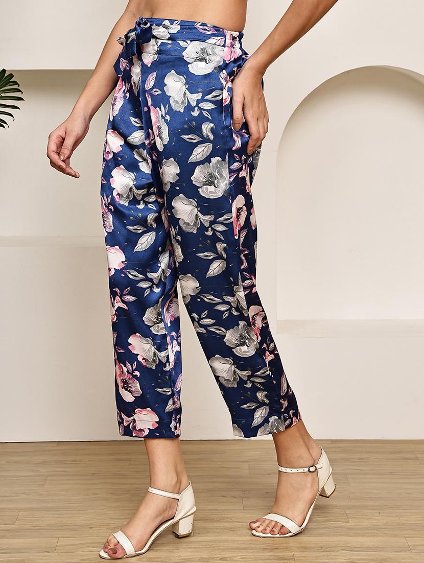 women floral printed mid rise ankle length straight trouser - 22003955 - Standard Image - 1