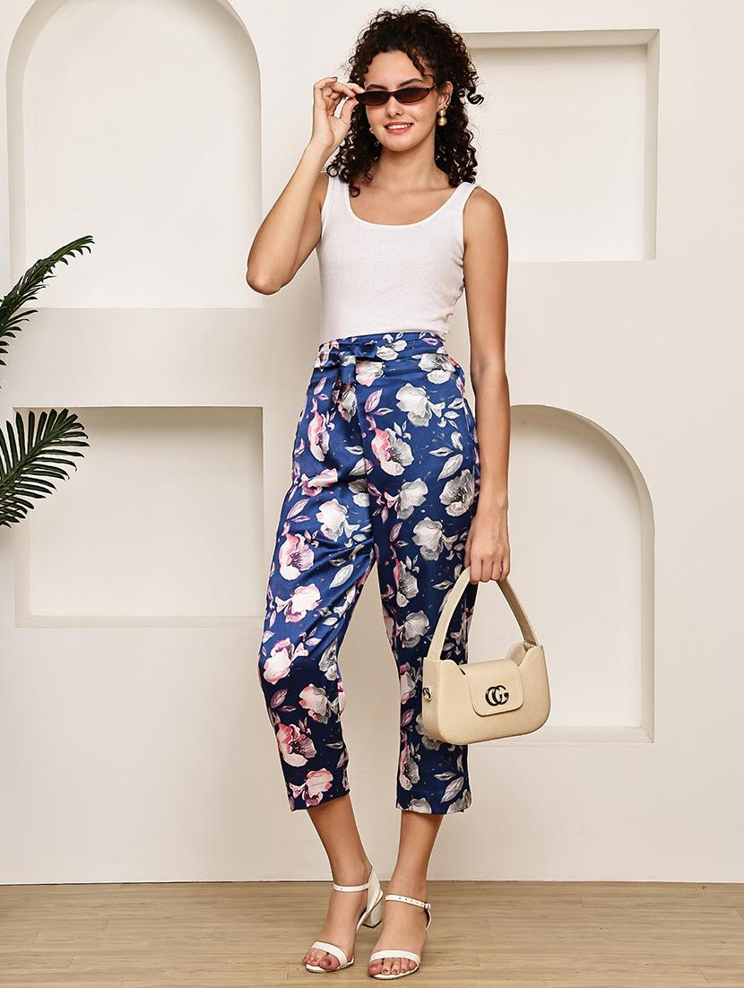 women floral printed mid rise ankle length straight trouser - 22003955 - Standard Image - 4