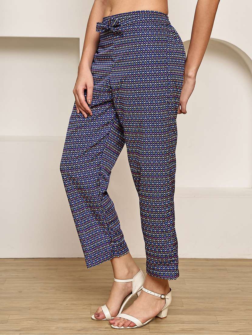 women geometric printed mid rise ankle length straight trouser - 22003956 - Standard Image - 1