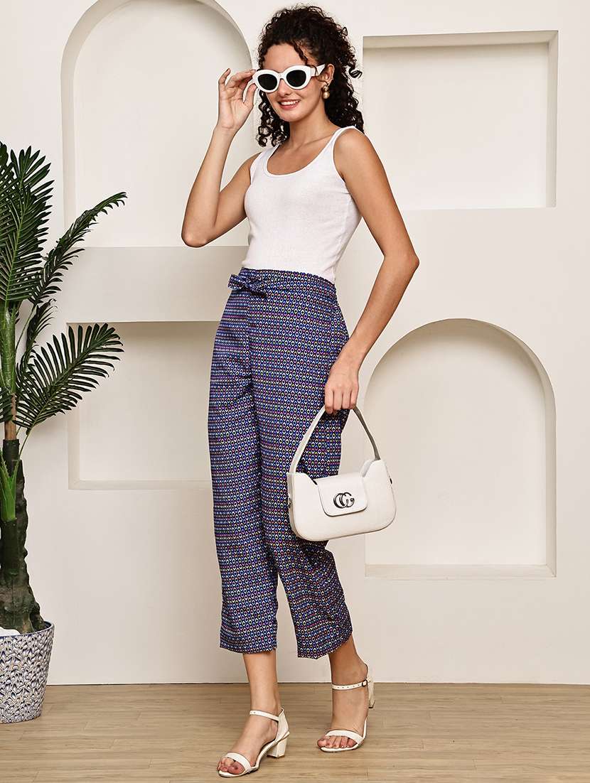women geometric printed mid rise ankle length straight trouser - 22003956 - Standard Image - 4