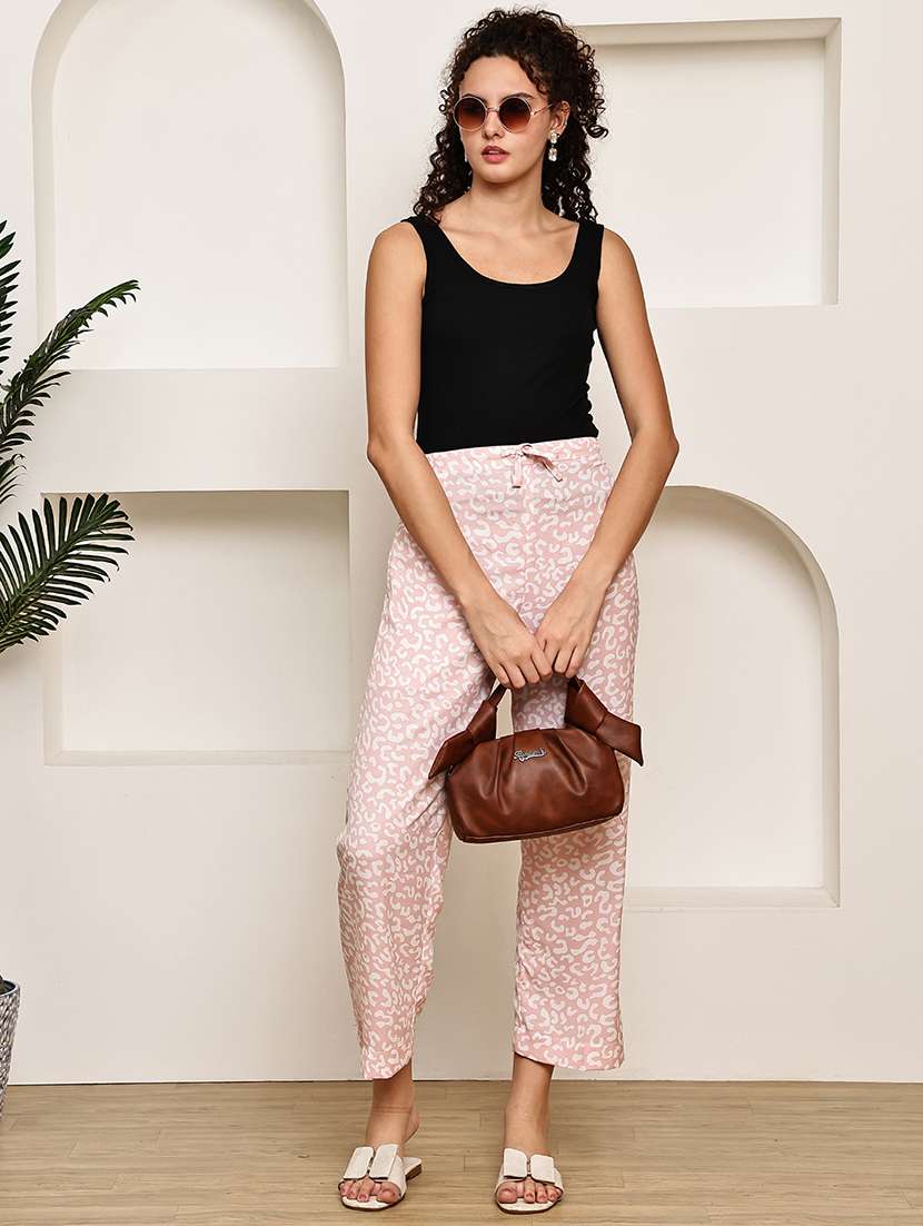 women abstract printed mid rise ankle length straight trouser - 22003957 - Standard Image - 4