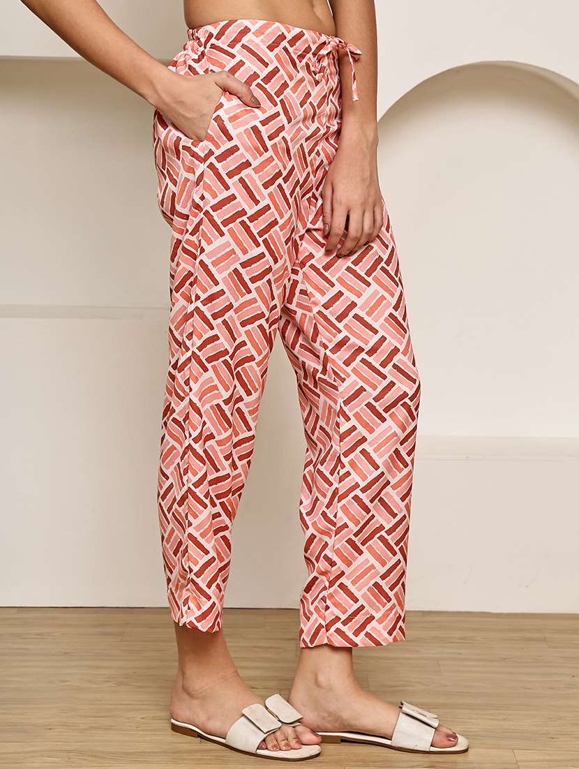 women printed mid rise ankle length straight trouser - 22003960 - Standard Image - 1