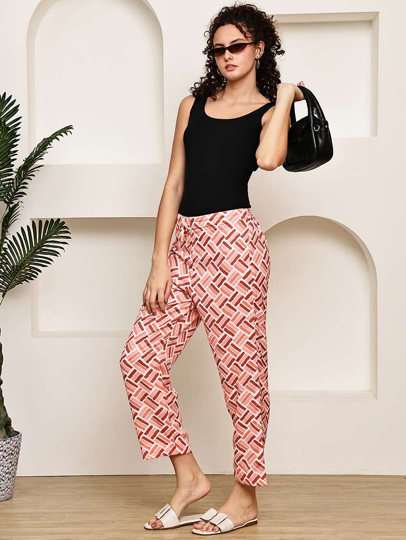 women printed mid rise ankle length straight trouser - 22003960 - Standard Image - 4
