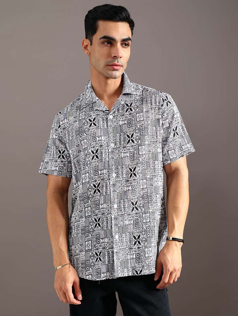 men printed short sleeve regular fit casual shirt - 22003994 -  Standard Image - 1